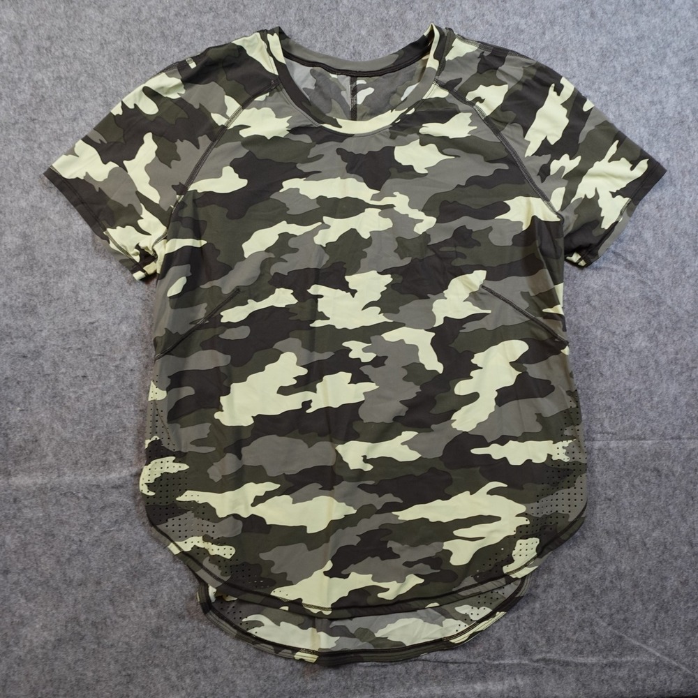 Lululemon Top Womens XS/S? UVP Run Short Sleeve Tee Crispin Green Camo Crew Neck